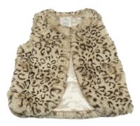 Béžovo-hnedá kožušinová podšitá vesta s leopardím vzorom Matalan