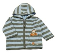 Světlemodro-khaki pruhovaná fleecová prepínaci mikina s Tigrom a kapucňou George