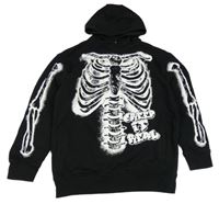 Čierno-biela mikina s kostrou a nápisom a kapucňou George