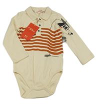 Nové - Béžovo-rezavé body s pejskem a pruhy 