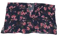 Tmavomodro-ružový kvetovaný šifónový ľahký cardigan New Look