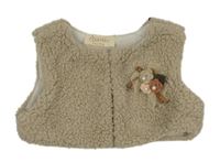 Béžová huňatá podšitá vesta s květem