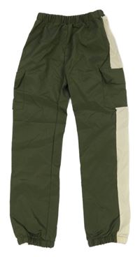 Kaki-béžové šušťákové cargo cuff nohavice