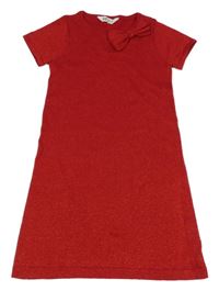 Červené svetrové trblietavé šaty s mašlou H&M