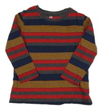 Šedo-modro-červeno-žluté pruhované triko H&M