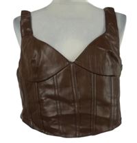 Dámský hnědý koženkový crop top Bardot 