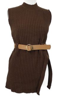 Dámská čokoládová svetrová tunika s páskem Shein 