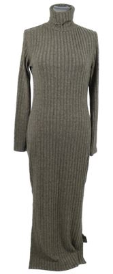 Dámské béžové žebrované svetrové šaty s rolákem 