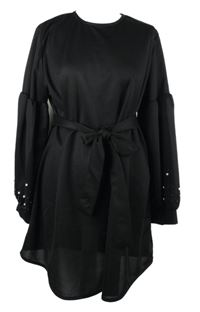 Dámská černá šatová tunika s korálky a páskem Tavin 