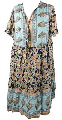 Dámské tmavomodro-růžové květované košilové šaty Shein 