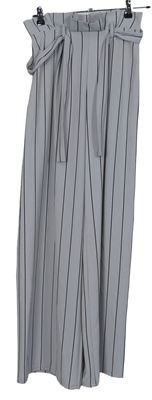 Dámske sivé pruhované palazzo nohavice s opaskom