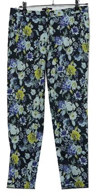 Dámske tmavomodré kvetované crop nohavice H&M