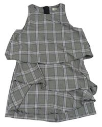 Černo-bílo-lila kockovaný kraťasový overal River Island