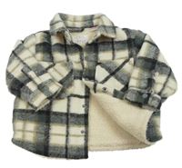 Bílo-khaki-černo-béžová kostkovaná zateplená bunda Zara