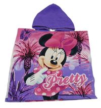 Růžovo-fialové froté osuškové pončo s Minnie a kapucí 
