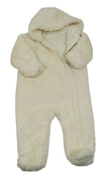 Smetanová kožešinová zateplená kombinéza s kapucí Matalan