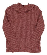 Vínové žebrované úpletové triko s límečkem C&A