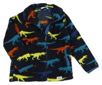 Tmavomodrá huňatá bunda s dinosaury M&S