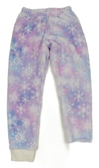 Ružovo-modro-fialové chlpaté tepláky s vločkami Disney