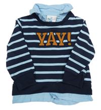 Tmavomodrá pruhovaná mikina s nápisom a košeľovým golierom Topomini