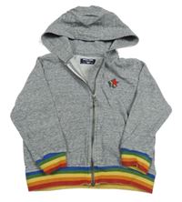 Šedá melírovaná propínací mikina s nášivkou, proužky a kapucí Next