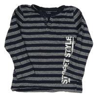 Tmavomodro-biele pruhované tričko s nápisom Topolino