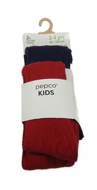 Nové - 2 set - 2x tmavomodré + tmavočervené pančuchy Pepco