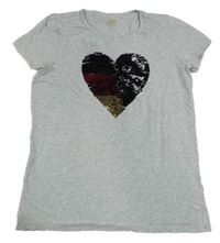 Sivé tričko s flitrovaným srdcem Tchibo