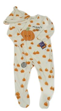 Nové - 2 set - bílý sametový overal s dýněmi + bílá sametová čepice s dýněmi Nutmeg