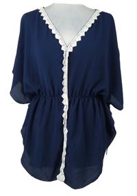 Dámska tmavomodrá šifónová blúzka s madeirou JT exclusive