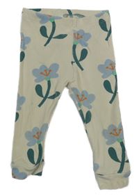 Béžové žebrované lehké tepláky s kytičkami