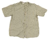 Béžovo-tmavomodrá pruhovaná lněná košile H&M