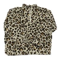 Béžovo-hnědá leopardí plyšová mikina Matalan