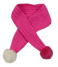 Neonově růžová pletená žebrovaná šála s bambulemi