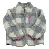 Sivo-biela kockovaná huňatá podšitá bunda Primark