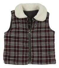 Černo-vínovo-šedá kostkovaná zateplená vesta  
