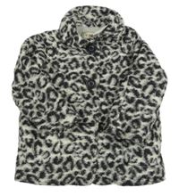 Šedo-černý vlněný leopardí podšitý kabátek Next