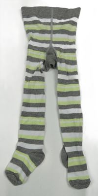 Šedo-bílo-limetkové pruhované punčocháče 