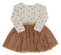 Bílo-starorůžové bavlněno/tylové šaty s puntíkatou sukní Kiki&Koko