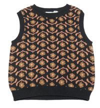 Antracitovo-lososová pletená vesta s kvietkami H&M