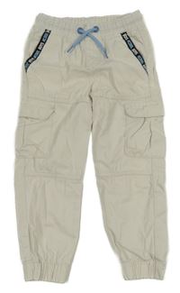 Svetlobéžové cargo cuff plátenné nohavice s nápismi Kiki&Koko