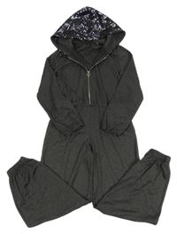 Tmavošedá lehká tepláková kombinéza s kapucí s flitry Guess