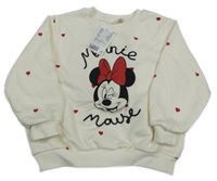 Nové - smotanová mikina s Minnie a srdiečkami H&M
