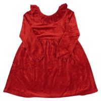 Červené zamatové šaty s volánikom