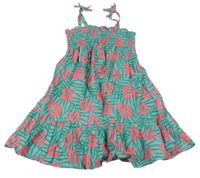 Světlemodro-zeleno-neónově ružové kvetované šaty s listami Primark