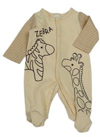 Béžovo-pruhovaný overal se zebrou a žirafou