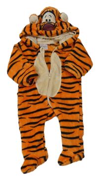 Oranžovo-čierna vzorovaná plyšová kombinéza s kapucí - tiger Disney