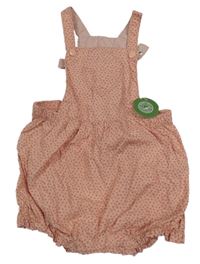Nové - Růžové puntíkaté plátěné laclové kraťasy C&A