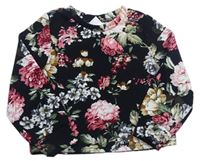 Čierne kvetované crop tričko Shein