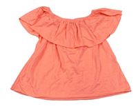 Neónově oranžové tričko s volánem Zara